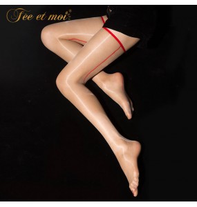 FEE ET MOI Sexy Top Stay Up Thigh High Stockings Pantyhose (Skin Colour - Red)